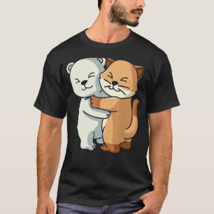 Polar Bear And Cat Kitten Cute Animal Hugging Wo T-Shirt