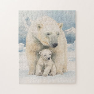 Polar Bear and Cub Arctic Elegance Jigsaw Puzzle