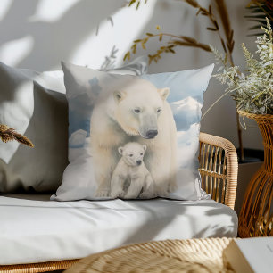Polar Bear and Cub Arctic Elegance Throw Pillow