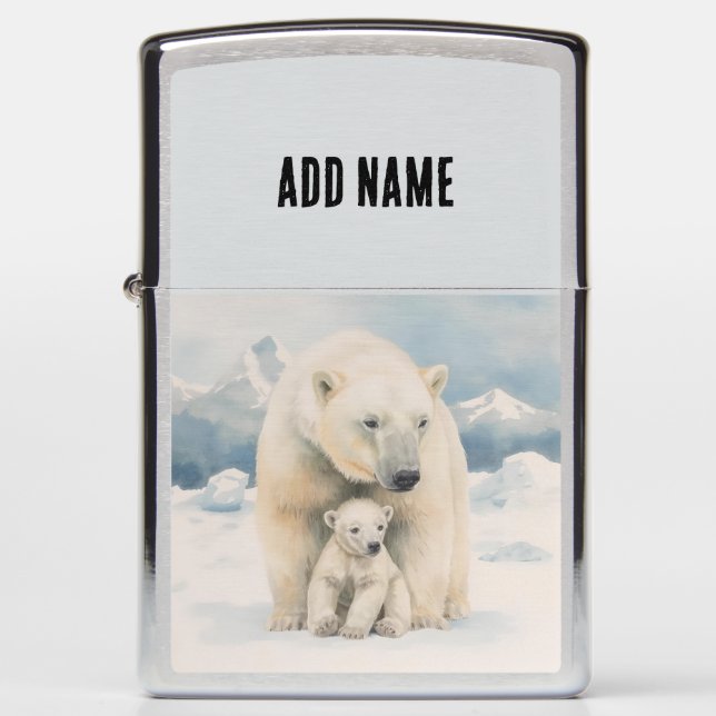 Polar Bear and Cub Arctic Elegance Zippo Lighter (Front)