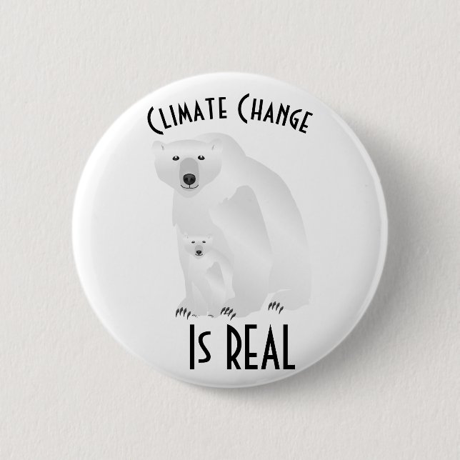 Polar Bear and Cub Climate Change Is Real Button (Front)