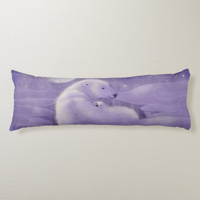 Polar Bear and Cub Fantasy Wildlife Art Body Pillow (Front)