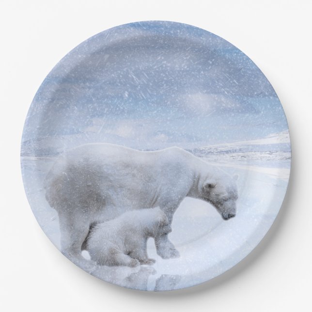 Polar bear and cub paper plates (Front)