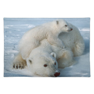 Polar Bear and Cub Wildlife Lovers Cloth Placemat