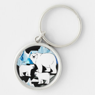 Polar Bear And Cubs Keychain