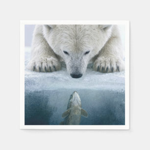 Polar Bear and Fish Standoff Napkins