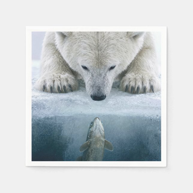 Polar Bear and Fish Standoff  Napkins (Front)