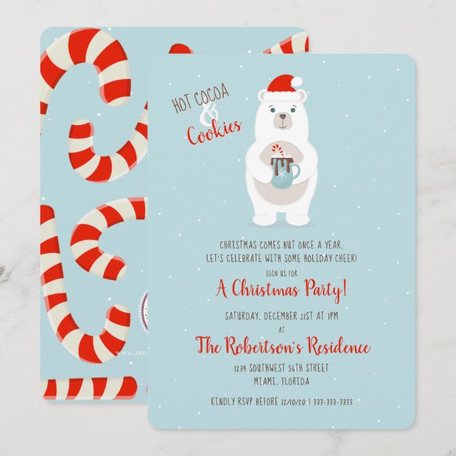 Polar Bear and Hot Cocoa Christmas Invitation (Front/Back)