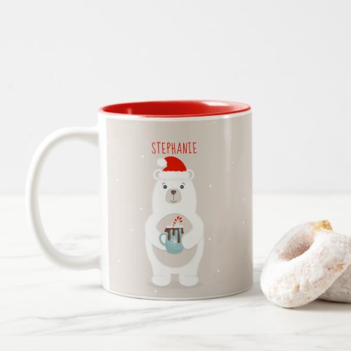 Polar Bear and Hot Cocoa Christmas Two_Tone Coffee Mug