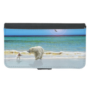 Polar Bear And Jack Russel On The Beach, Samsung Galaxy S5 Wallet Case