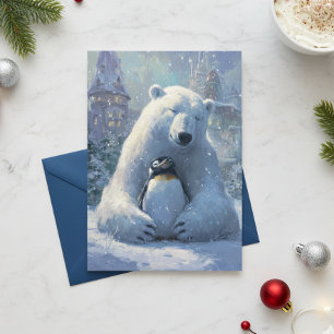 Polar bear and Penguin Christmas Holiday Card