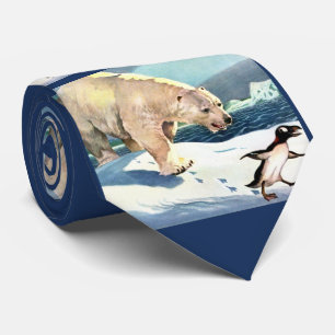 polar bear and penguin print neck tie