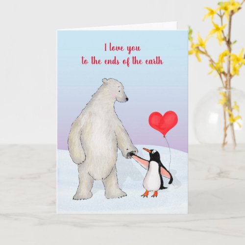 Polar bear and penguin Valentines card