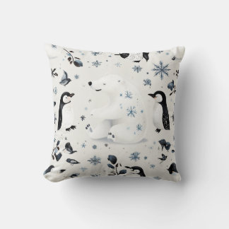 Polar Bear And Penguins Throw Pillow