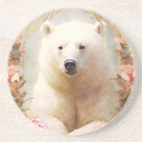 Polar Bear and Pink Flowers Coaster