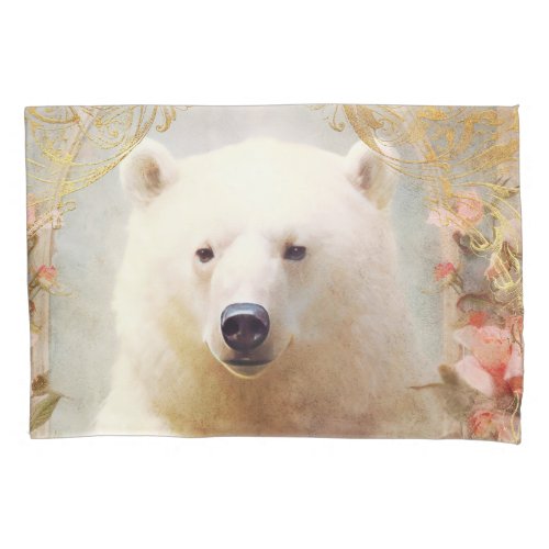 Polar Bear and Pink Flowers Pillow Case