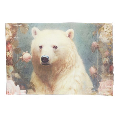 Polar Bear and Pink Rosebuds Pillow Case