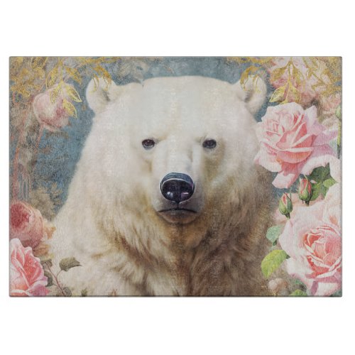 Polar Bear and Pink Roses Cutting Board