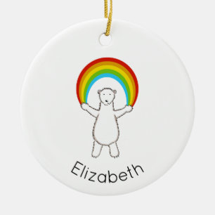 Polar Bear and Rainbow Ceramic Tree Decoration