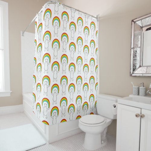 Polar Bear and Rainbow Pattern Shower Curtain