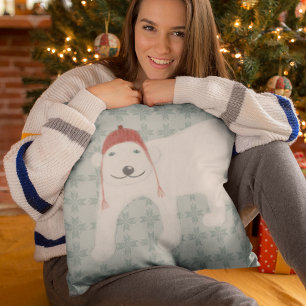 Polar Bear and Reindeer Illustrations Winter Throw Pillow