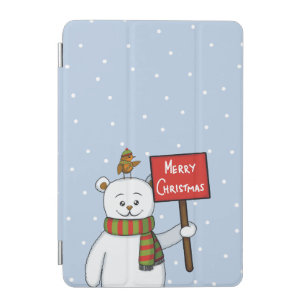 Polar Bear and Robin Christmas Greeting iPad Mini Cover