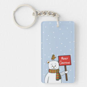 Polar Bear and Robin Christmas Greeting Keychain