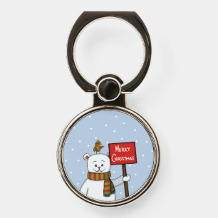 Polar Bear and Robin Christmas Greeting Phone Ring Stand