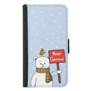 Polar Bear and Robin Christmas Greeting Samsung Galaxy S5 Wallet Case