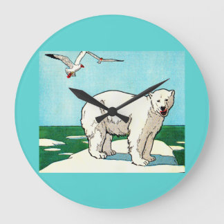 polar bear and seagulls large clock