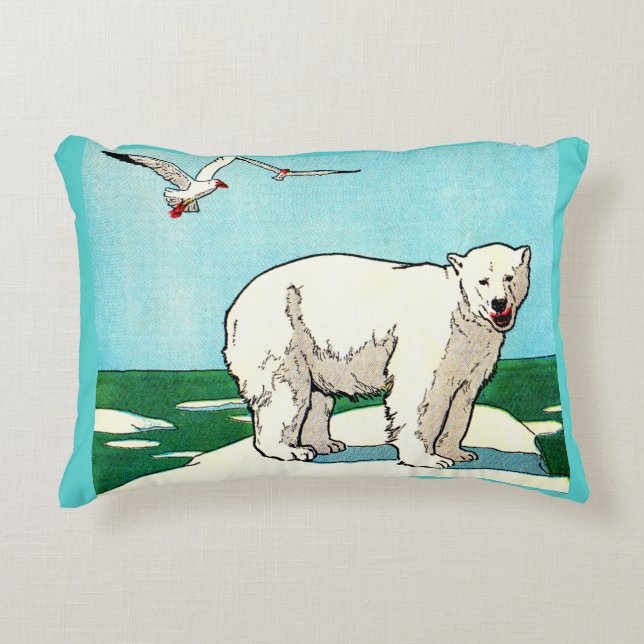 polar bear and seagulls print accent pillow (Front)