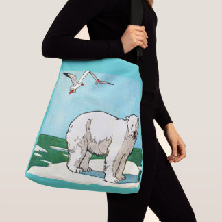 polar bear and seagulls print crossbody bag