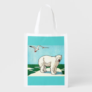 polar bear and seagulls print grocery bag
