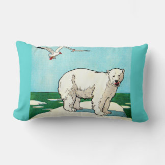 polar bear and seagulls print lumbar pillow