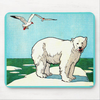 polar bear and seagulls print mouse pad