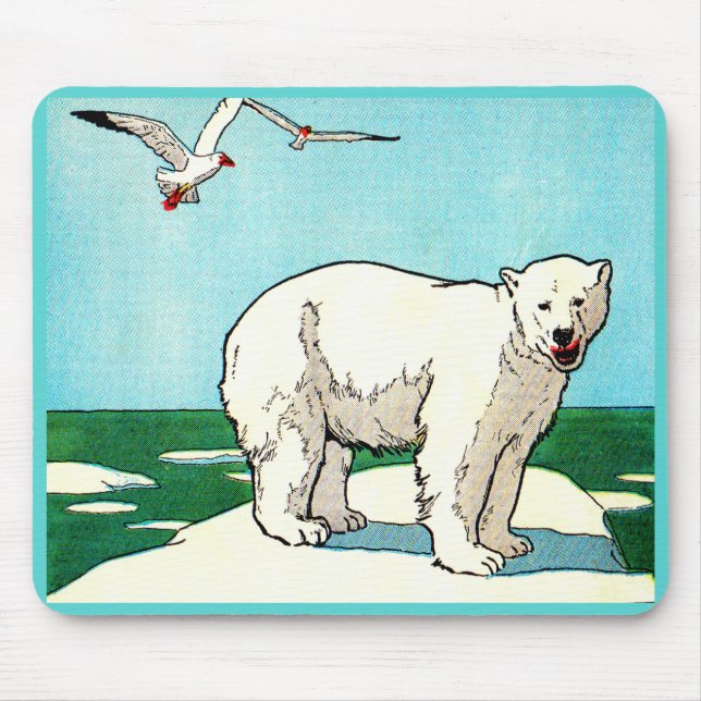polar bear and seagulls print mouse pad (Front)