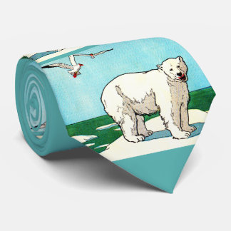 polar bear and seagulls print neck tie