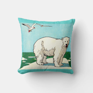 polar bear and seagulls print throw pillow