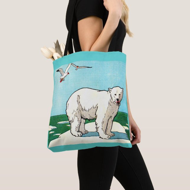 polar bear and seagulls print tote bag (Close Up)