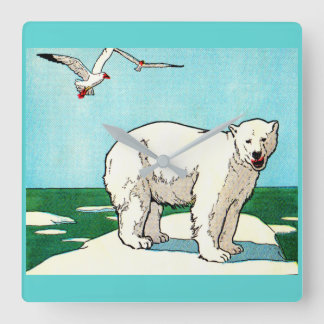 polar bear and seagulls square wall clock