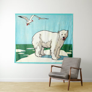 polar bear and seagulls tapestry