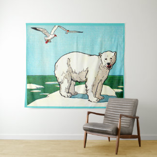 polar bear and seagulls tapestry