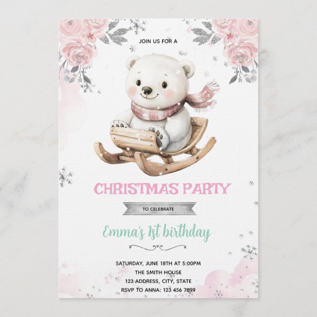 Polar Bear and Snowflakes Invite (Front)
