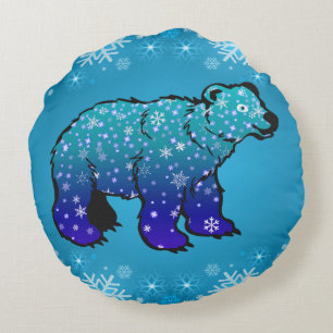 Polar Bear and Snowflakes Round Pillow