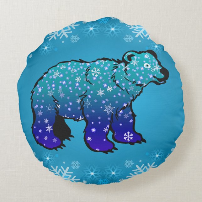 Polar Bear and Snowflakes Round Pillow (Back)