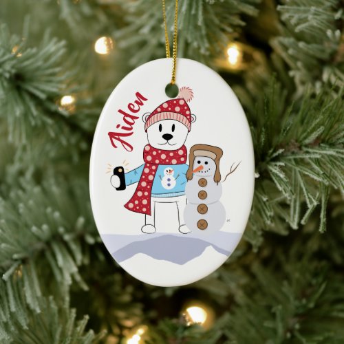 Polar Bear and Snowman Christmas Ornament