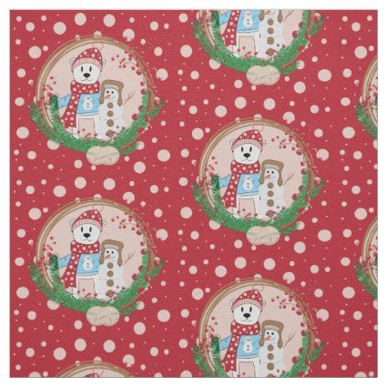Polar bear and snowman Christmas pattern fabric