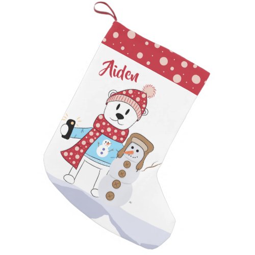 Polar Bear and Snowman Friend Kid Stocking