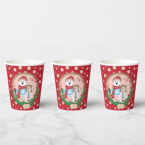 Polar Bear and Snowman Red and Pink Christmas  Paper Cups