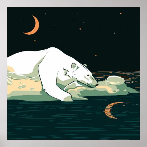Polar Bear and the Moon Poster